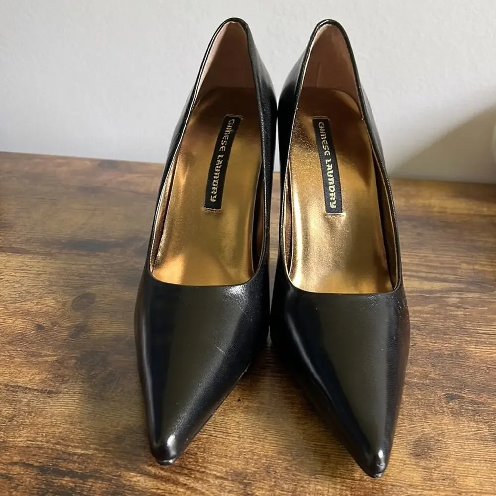 Chinese Laundry Spicy Leather Upper Black Pointed Toe Heels
